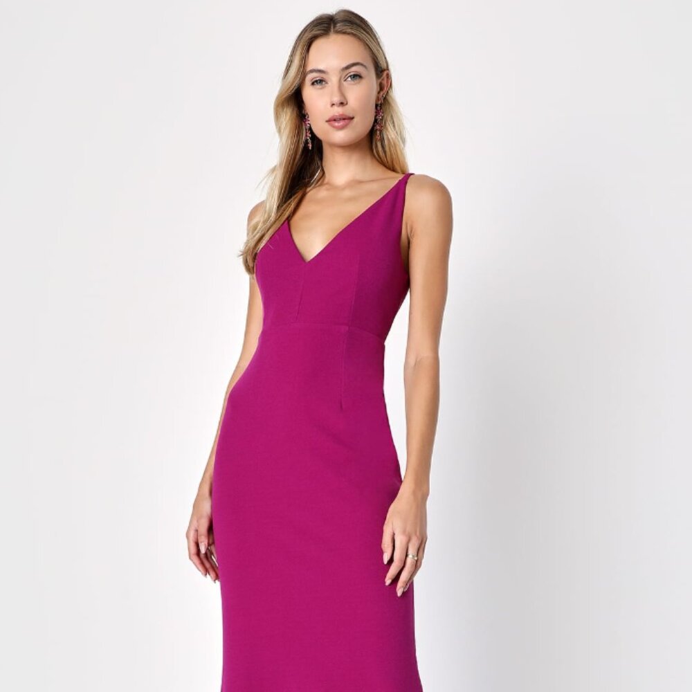 Lulus Melora Sleeveless Maxi Dress Medium Magenta Pink Stretch Formal Bridesmaid
